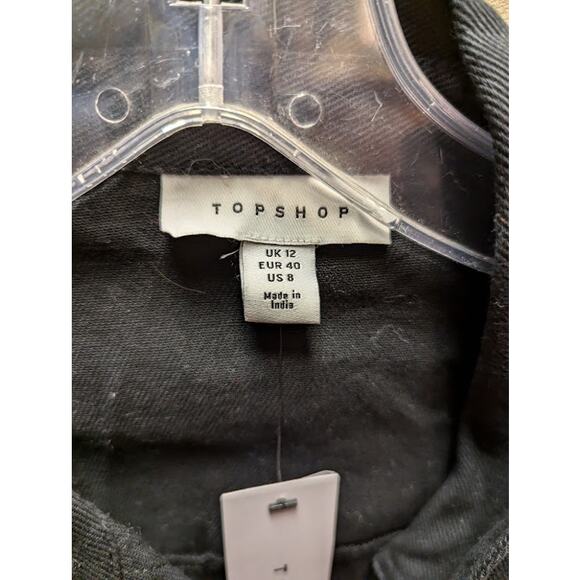 Topshop NEW Size 8 Black Oversized top long sleeve front pockets Button down - Picture 2 of 4
